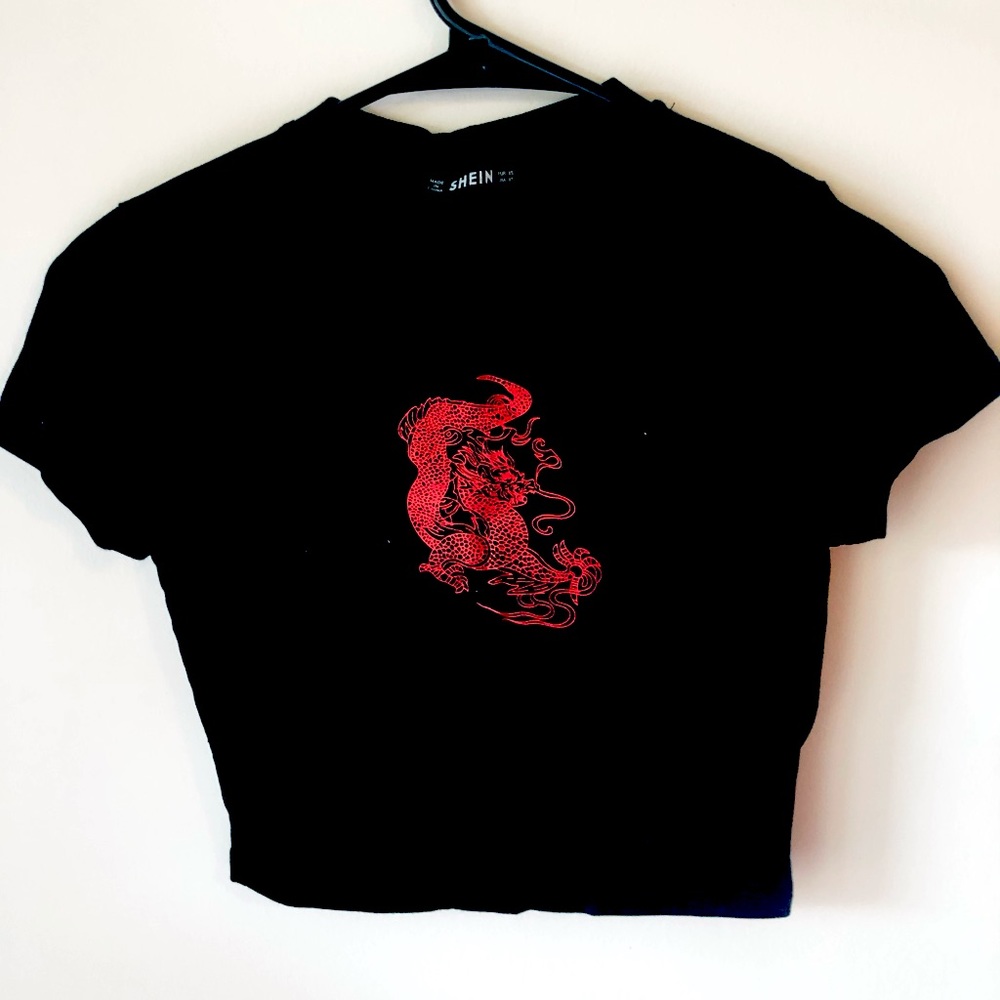Black crop top with red dragon
